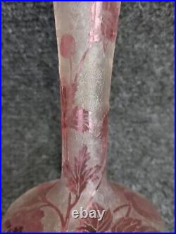 Ancien Vase Baccarat Églantier Rose Dégagé à L'acide Circa 1900 Art Nouveau