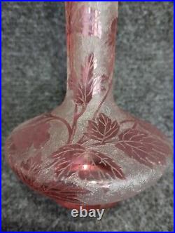 Ancien Vase Baccarat Églantier Rose Dégagé à L'acide Circa 1900 Art Nouveau