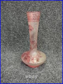 Ancien Vase Baccarat Églantier Rose Dégagé à L'acide Circa 1900 Art Nouveau