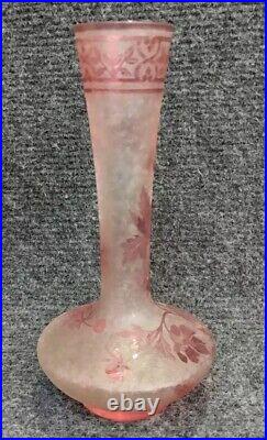 Ancien Vase Baccarat Églantier Rose Dégagé à L'acide Circa 1900 Art Nouveau