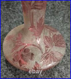 Ancien Vase Baccarat Églantier Rose Dégagé à L'acide Circa 1900 Art Nouveau