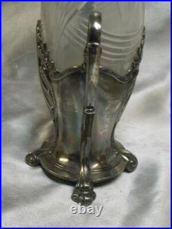 Ancien Vase Bouquetier Porte Bouquet Metal Argente Cristal Taille Art Nouveau Ancien Vase Bouquetier Porte Bouquet Metal Argente Cristal Taille Art Nouveau