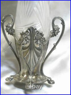 Ancien Vase Bouquetier Porte Bouquet Metal Argente Cristal Taille Art Nouveau Ancien Vase Bouquetier Porte Bouquet Metal Argente Cristal Taille Art Nouveau