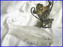 Ancien Vase Bouquetier Porte Bouquet Metal Argente Cristal Taille Art Nouveau Ancien Vase Bouquetier Porte Bouquet Metal Argente Cristal Taille Art Nouveau
