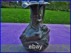 Ancien Vase Décoratif Cruche Femme Art Nouveau Etain France Antique Decorative V