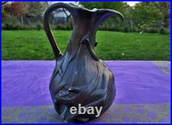 Ancien Vase Décoratif Cruche Femme Art Nouveau Etain France Antique Decorative V