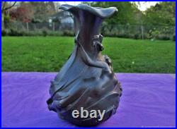 Ancien Vase Décoratif Cruche Femme Art Nouveau Etain France Antique Decorative V