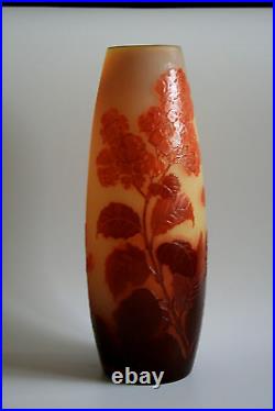 Ancien Vase En Verre Camée Gravé À L'acide Art Nouveau Galle