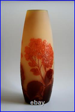 Ancien Vase En Verre Camée Gravé À L'acide Art Nouveau Galle