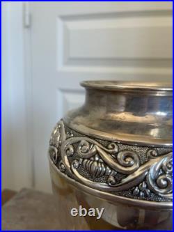 Ancien Vase Métal Argenté Art Nouveau 25 cm France Ancien Vase Métal Argenté Art Nouveau 25 cm France