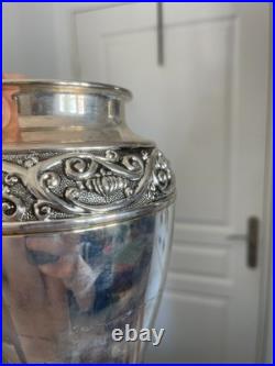 Ancien Vase Métal Argenté Art Nouveau 25 cm France Ancien Vase Métal Argenté Art Nouveau 25 cm France