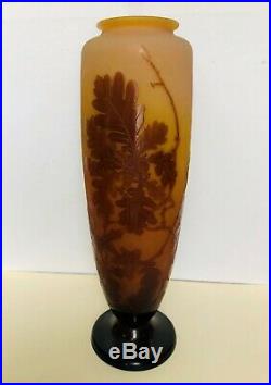 Ancien Vase Pâte De Verre Décor à l'Acide Emile Gallé Art Nouveau 1900