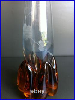 Ancien Vase Soliflore En Cristal Gravé À Décor De Fleurs Style Art Nouveau