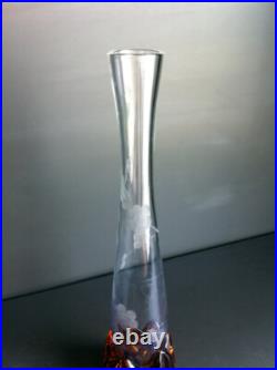 Ancien Vase Soliflore En Cristal Gravé À Décor De Fleurs Style Art Nouveau