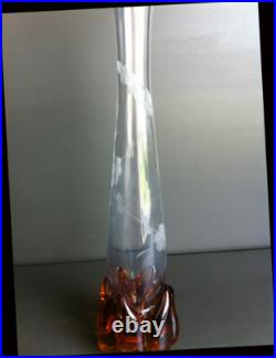 Ancien Vase Soliflore En Cristal Gravé À Décor De Fleurs Style Art Nouveau