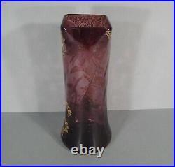 Ancien Vase Verre Émaillé Style Art Nouveau Décor Fleur Montjoye Legras Pantin