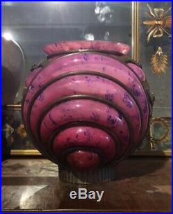 Ancien Vase art nouveau en fer et verre Daum, Nancy et majorelle
