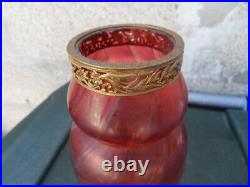 Ancien Vase deco Bronze Verre cristal style bambou baccarat Napoleon Art Nouveau