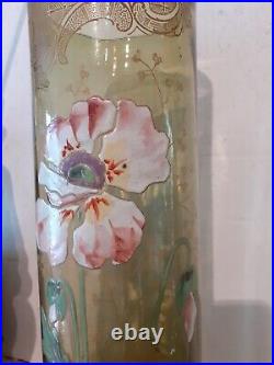 Ancien Vase en Verre émaillé Legras Art Nouveau Décor Pavots