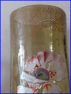 Ancien Vase en Verre émaillé Legras Art Nouveau Décor Pavots