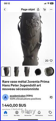 Ancien Vase en étain, rare, Metal Juventa Prima époque art nouveau. Vers 1900 Ancien Vase en étain, rare, Metal Juventa Prima époque art nouveau. Vers 1900