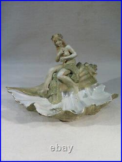Ancien Vide Poche Art Nouveau Jeune Femme Nue Coquillage Allemagne Porcelaine