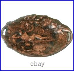 Ancien Vide Poche Baguier En Bronze Patiné A Décor Femme Nue Fleurs Art Nouveau