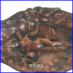 Ancien Vide Poche Baguier En Bronze Patiné A Décor Femme Nue Fleurs Art Nouveau