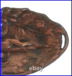 Ancien Vide Poche Baguier En Bronze Patiné A Décor Femme Nue Fleurs Art Nouveau