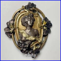 Ancien boucle ceinture Laiton Doré Art Nouveau Violettes Antique Belt Buckle