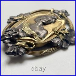 Ancien boucle ceinture Laiton Doré Art Nouveau Violettes Antique Belt Buckle