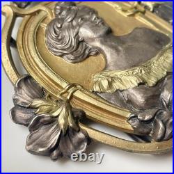 Ancien boucle ceinture Laiton Doré Art Nouveau Violettes Antique Belt Buckle