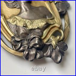 Ancien boucle ceinture Laiton Doré Art Nouveau Violettes Antique Belt Buckle