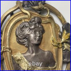 Ancien boucle ceinture Laiton Doré Art Nouveau Violettes Antique Belt Buckle