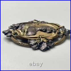 Ancien boucle ceinture Laiton Doré Art Nouveau Violettes Antique Belt Buckle
