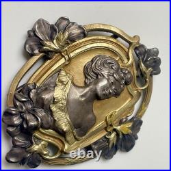 Ancien boucle ceinture Laiton Doré Art Nouveau Violettes Antique Belt Buckle