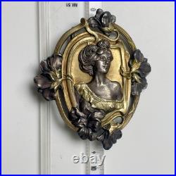 Ancien boucle ceinture Laiton Doré Art Nouveau Violettes Antique Belt Buckle