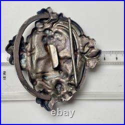Ancien boucle ceinture Laiton Doré Art Nouveau Violettes Antique Belt Buckle