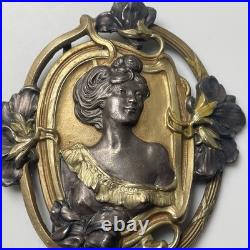 Ancien boucle ceinture Laiton Doré Art Nouveau Violettes Antique Belt Buckle