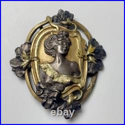Ancien boucle ceinture Laiton Doré Art Nouveau Violettes Antique Belt Buckle