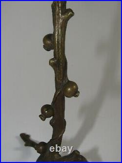 Ancien bougeoir art nouveau branche et boules de gui houx clochettes en bronze