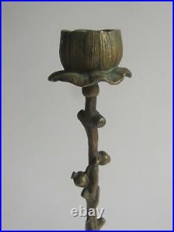Ancien bougeoir art nouveau branche et boules de gui houx clochettes en bronze