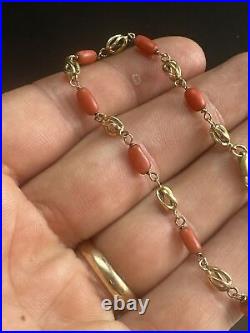 Ancien bracelet Chaine Torsadé Perle Corail Maille Art Nouveau Or Jaune 18k 750