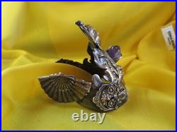 Ancien bracelet bijoux fantaisie argenté style art nouveau tortue lune améthyste