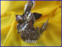 Ancien bracelet bijoux fantaisie argenté style art nouveau tortue lune améthyste