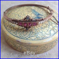 Ancien bracelet jonc art nouveau or 8kt rubis perle et saphir