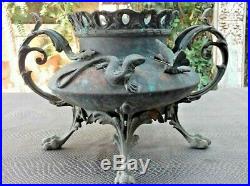 Ancien cache pot art-nouveau lézard et papillon en bronze et cuivre fin 19 ème