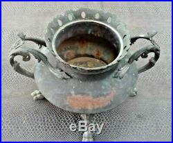 Ancien cache pot art-nouveau lézard et papillon en bronze et cuivre fin 19 ème