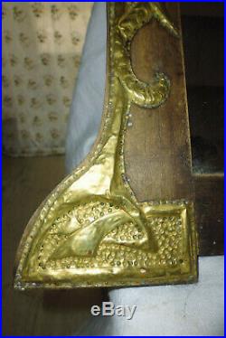 Ancien cadre Pêle mêle miroir Art Nouveau bois laiton doré décor dragon 68x48 c