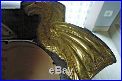 Ancien cadre Pêle mêle miroir Art Nouveau bois laiton doré décor dragon 68x48 c